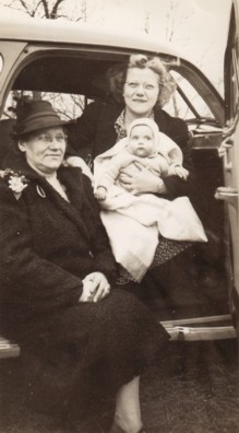 Grandmother Klishis sitting in car.