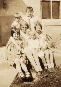 July 4th celebration, Grandmom, Aunt Doris and others, steps of big house.